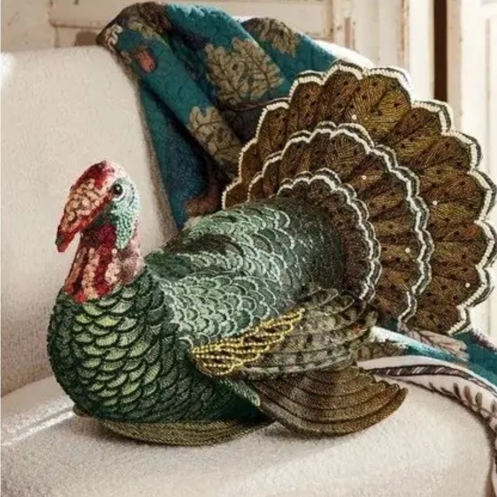 2024 John Derian Beaded Turkey Accent Pillow